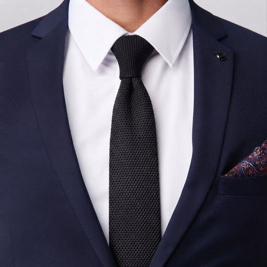 Men's black pointed knitted tie, black knit necktie for men, premium formal suit tie, men's formal wear