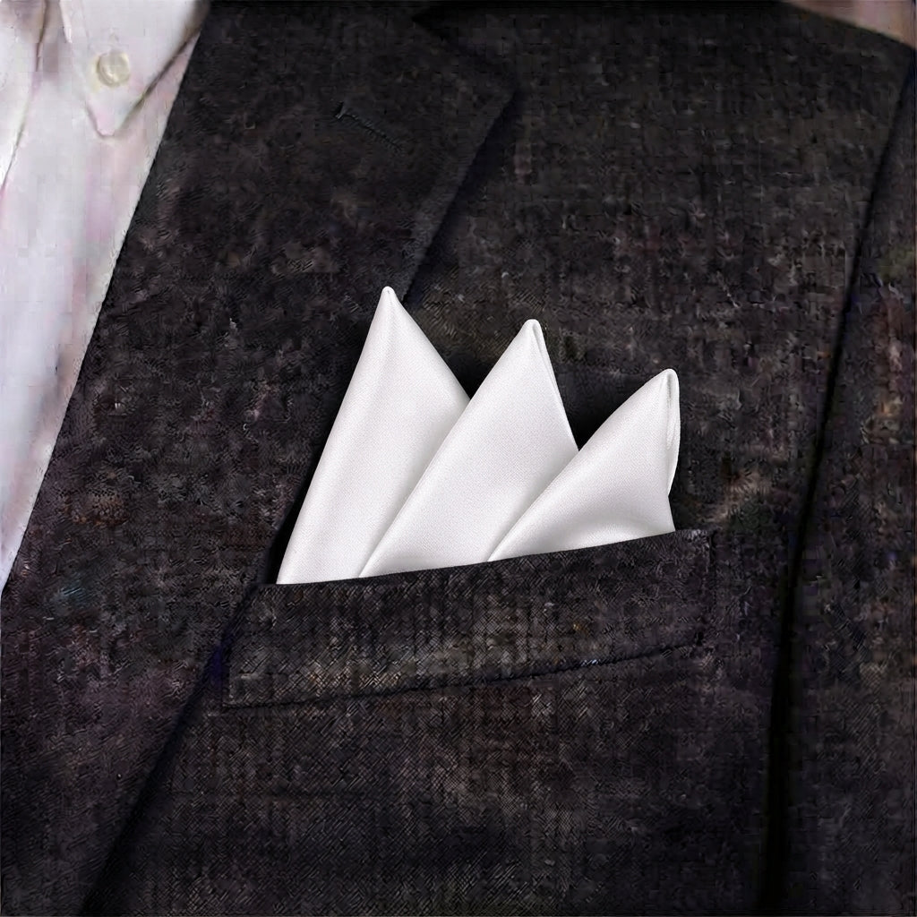 Men's white pocket square, white formal suit pocket square, men's tuxedo accessory, wedding formal wear