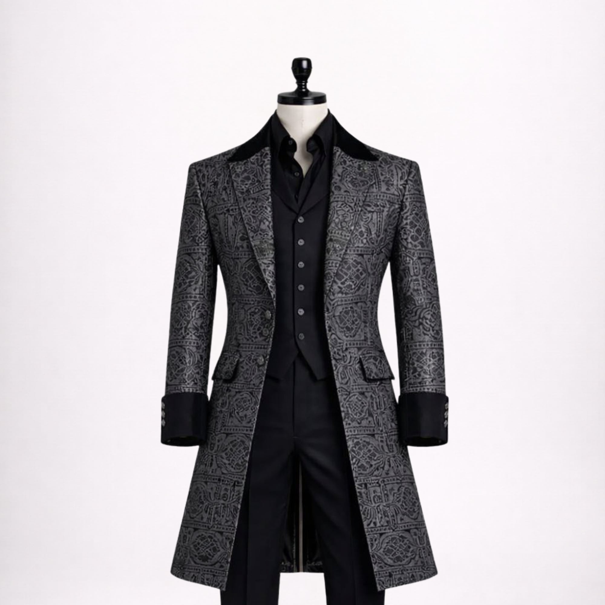 Black Gothic Brocade Coat