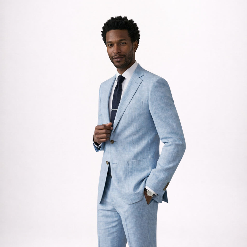 Mens Sky Blue Linen Suit