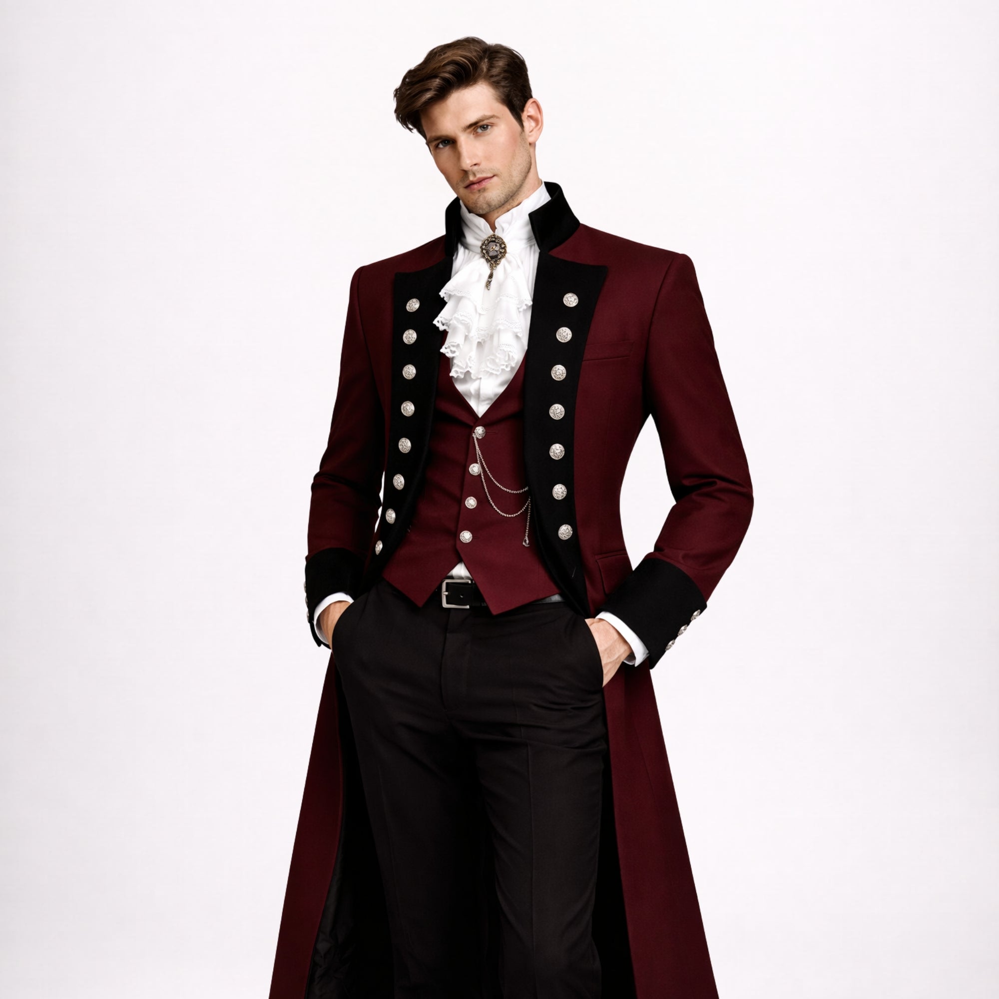 Burgundy Tailcoat Steampunk Outfit 3 Piece Suit
