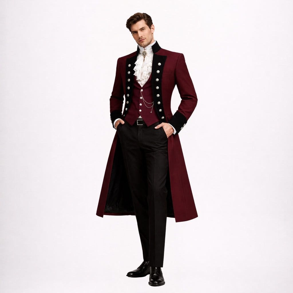 Burgundy Tailcoat Steampunk Outfit 3 Piece Suit