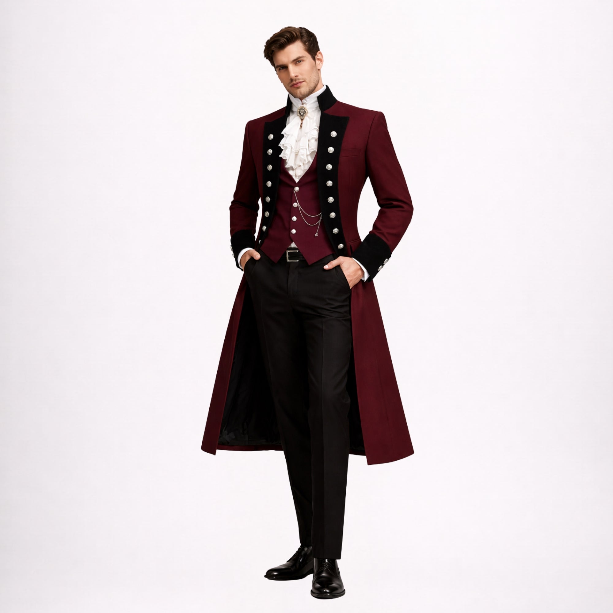 Burgundy Tailcoat Steampunk Outfit 3 Piece Suit