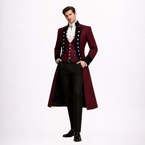 Burgundy Tailcoat Steampunk Outfit 3 Piece Suit