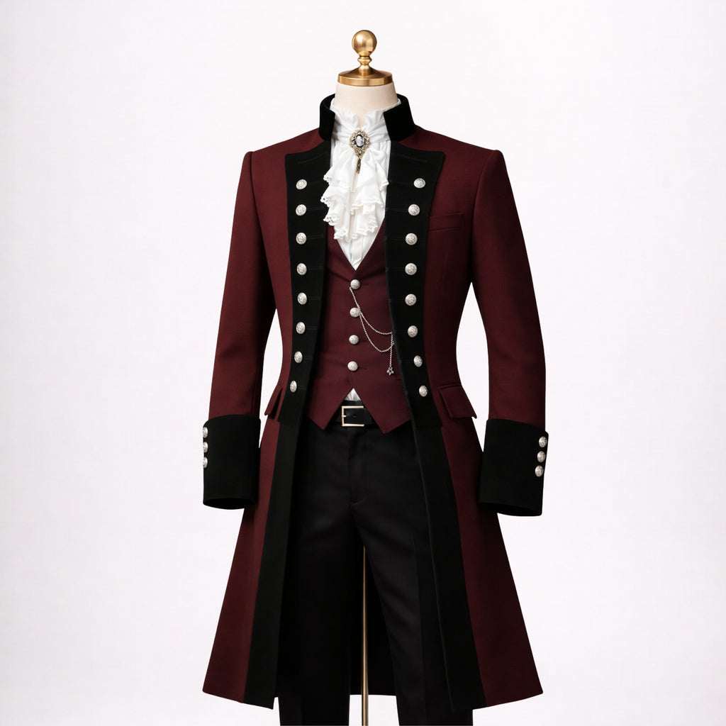 Burgundy Tailcoat Steampunk Outfit 3 Piece Suit
