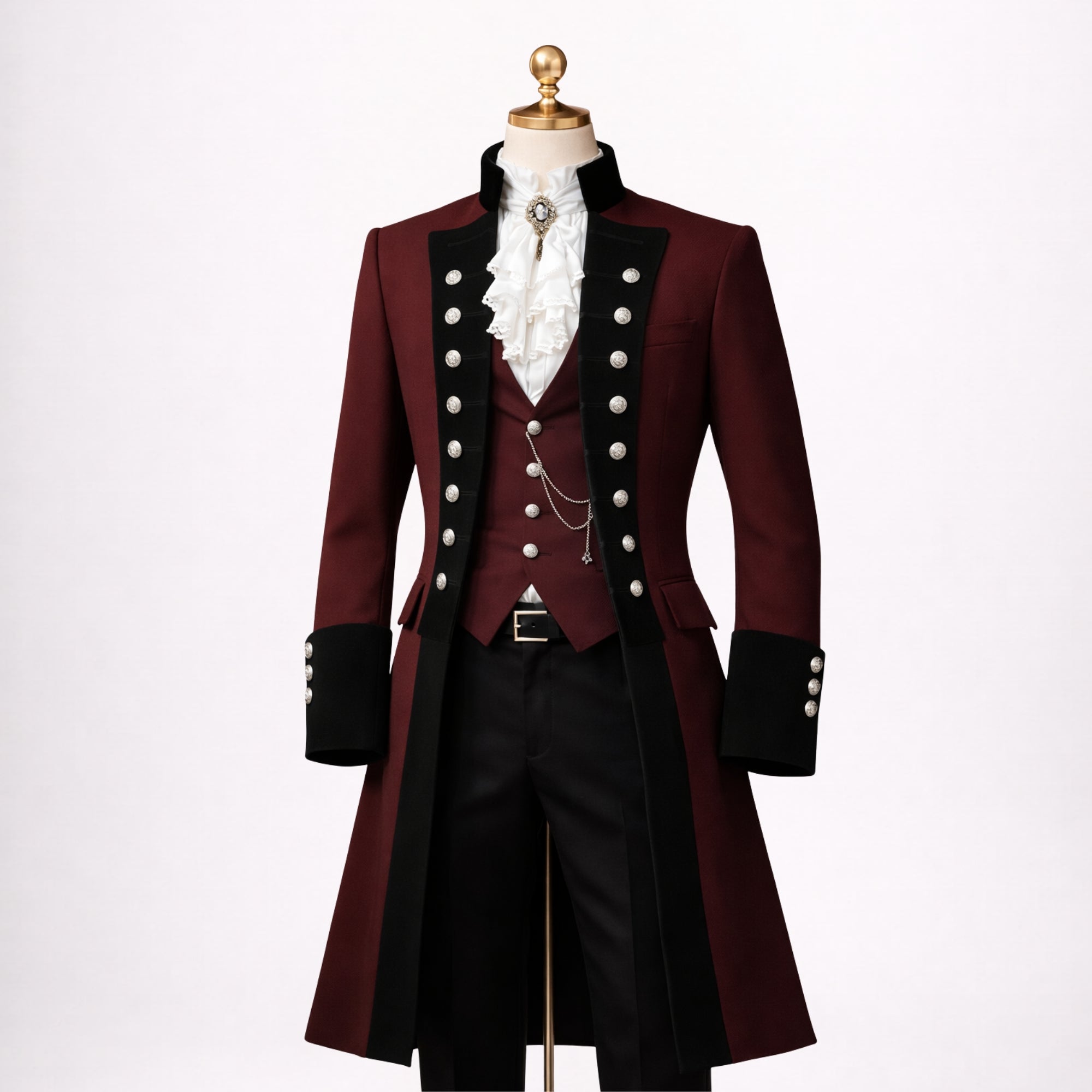 Burgundy Tailcoat Steampunk Outfit 3 Piece Suit