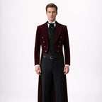 Mens Burgundy Velvet Tailcoat Victorian Suit