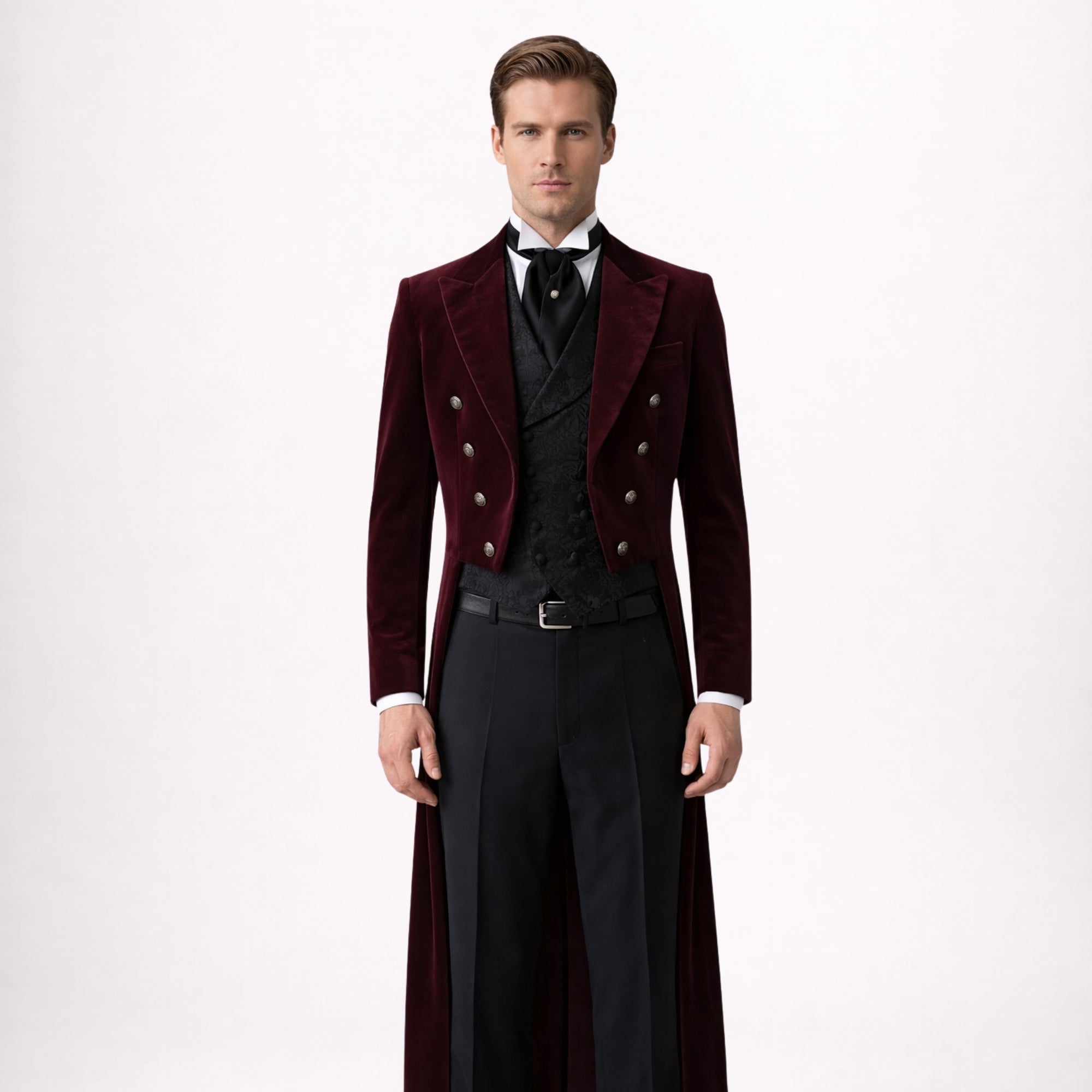 Mens Burgundy Velvet Tailcoat Victorian Suit