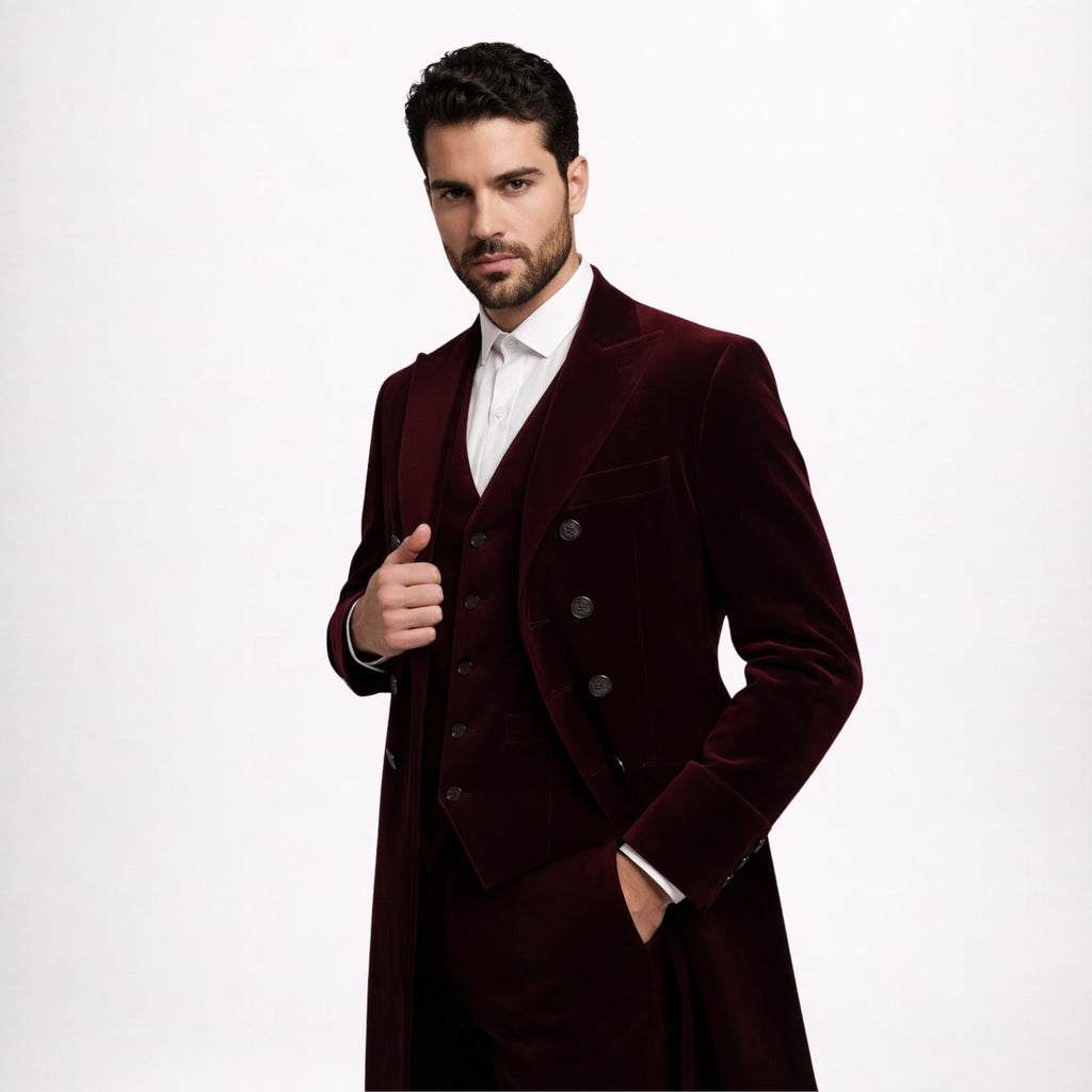 Burgundy Velvet 3 Piece Suit