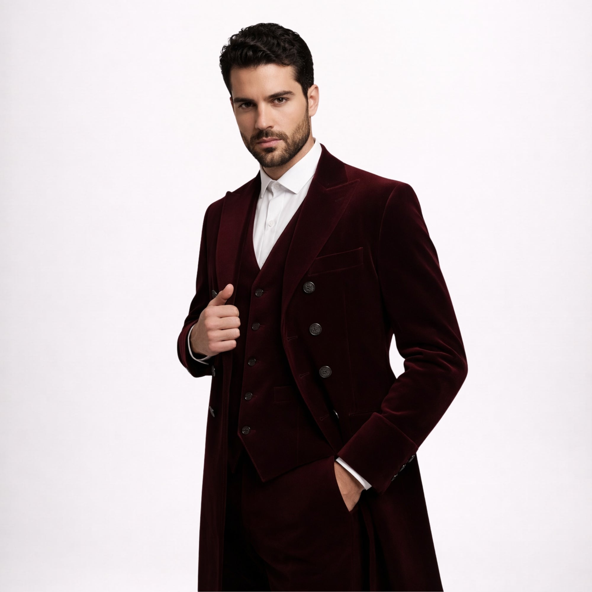 Burgundy Velvet 3 Piece Suit
