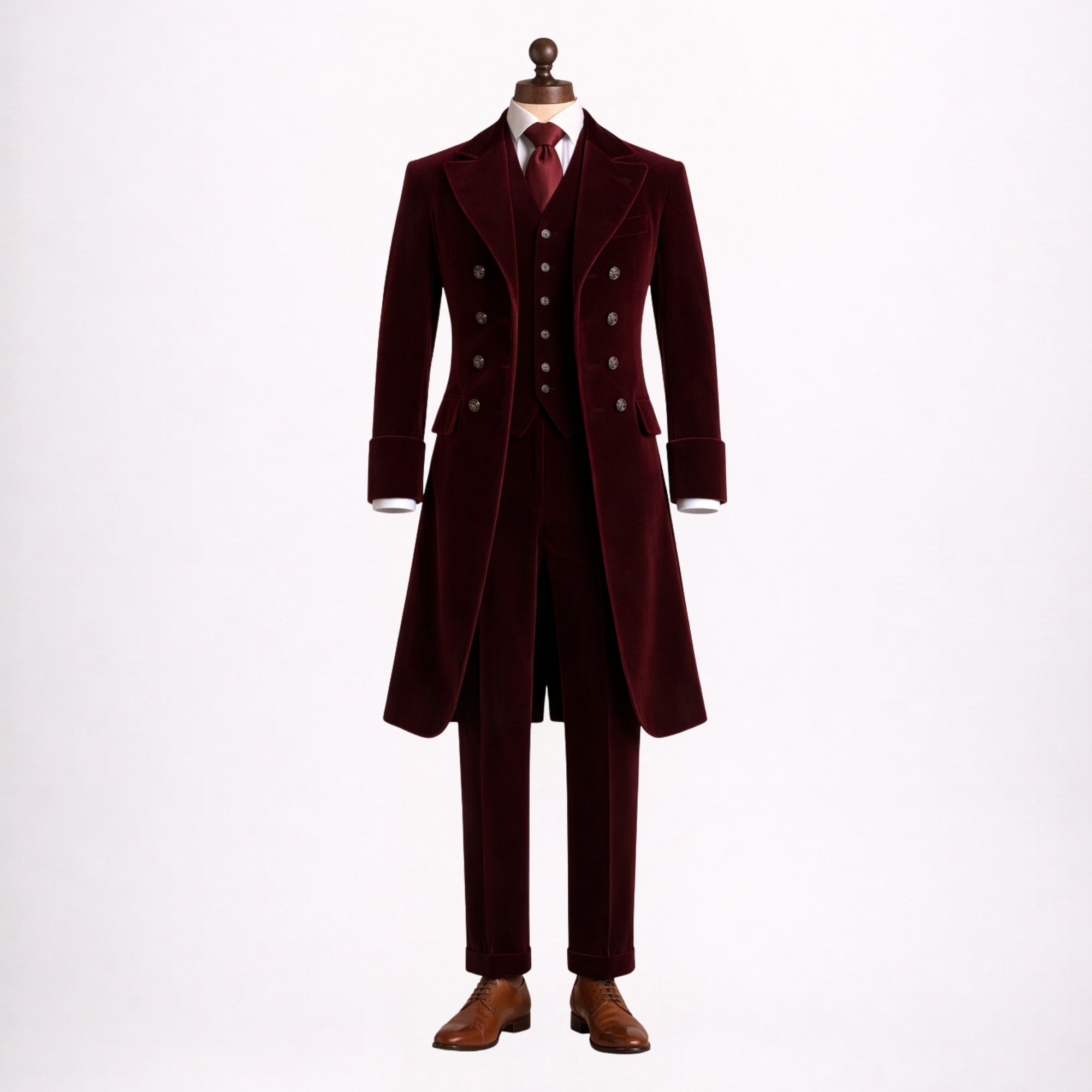 Burgundy Velvet 3 Piece Suit