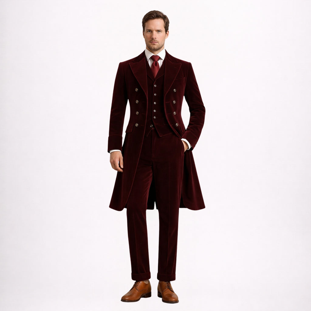 Burgundy Velvet 3 Piece Suit
