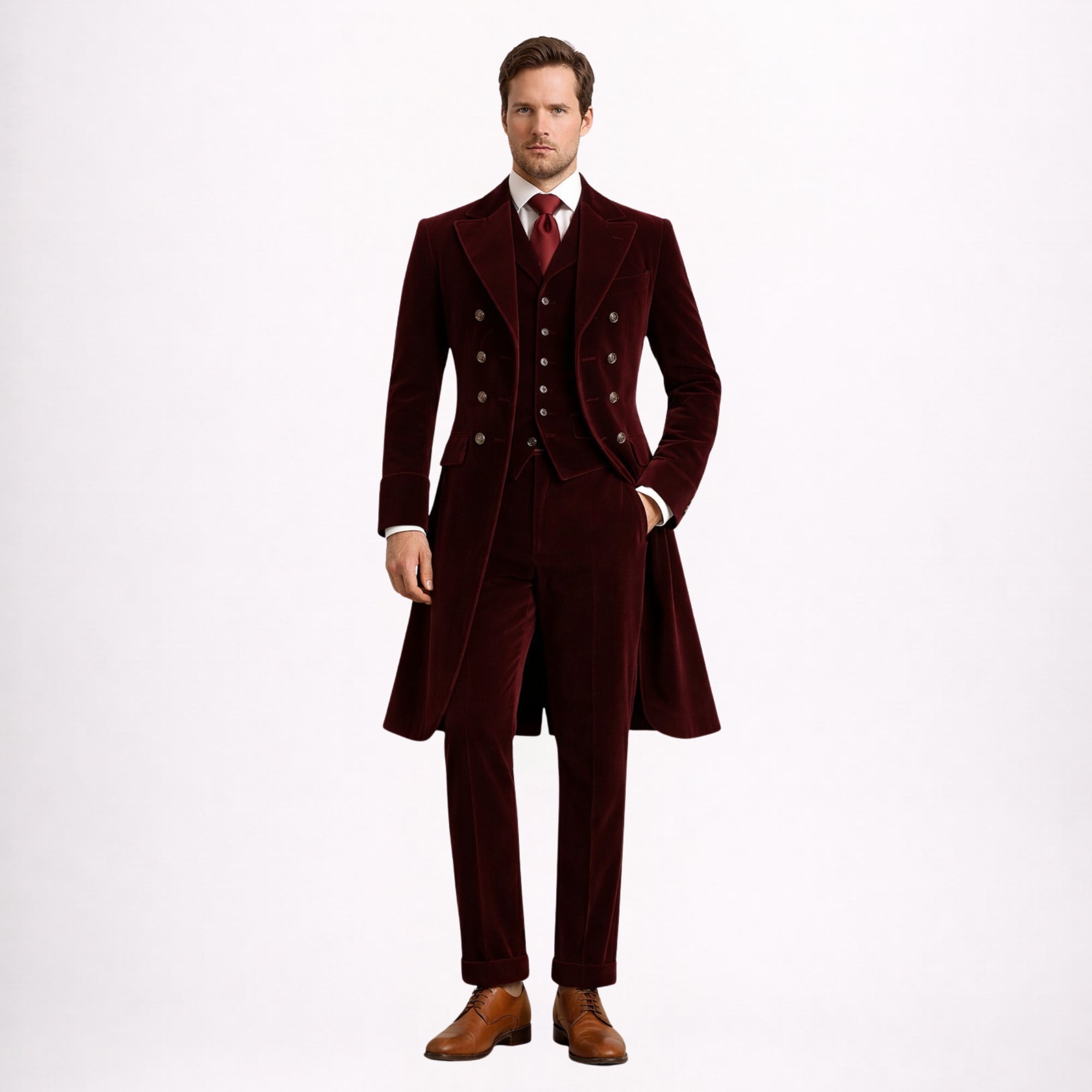 Burgundy Velvet 3 Piece Suit