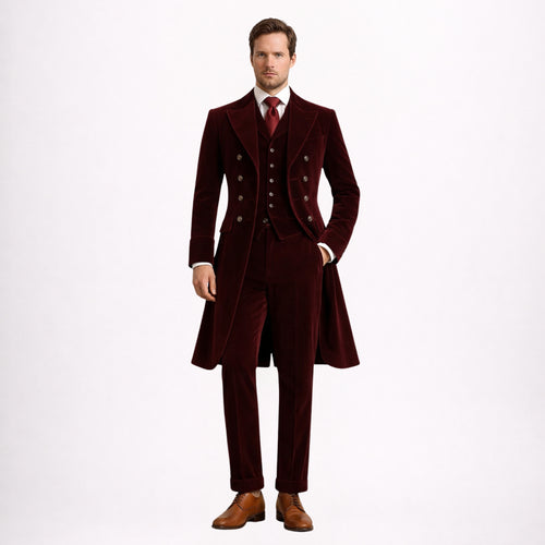 Burgundy Velvet 3 Piece Suit