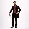 Burgundy Velvet Frock Coat Suit Men