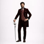 Burgundy Velvet Frock Coat Suit Men