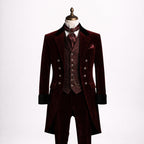 Burgundy Velvet Frock Coat Suit Men