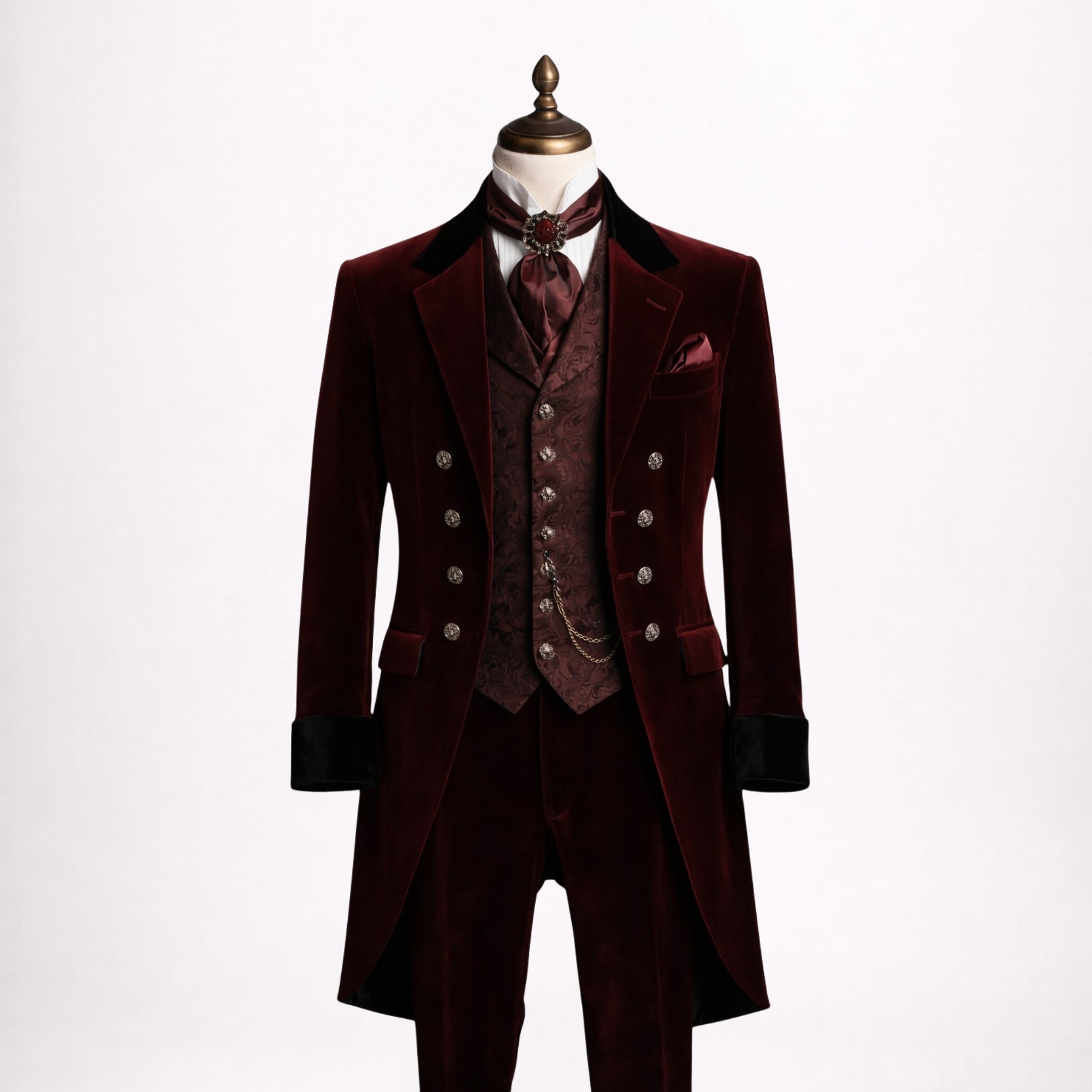 Burgundy Velvet Frock Coat Suit Men