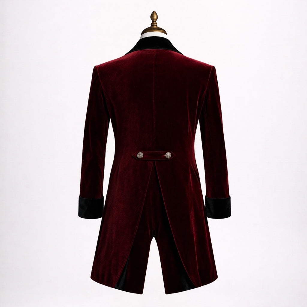 Burgundy Velvet Frock Coat Suit Men