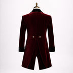 Burgundy Velvet Frock Coat Suit Men