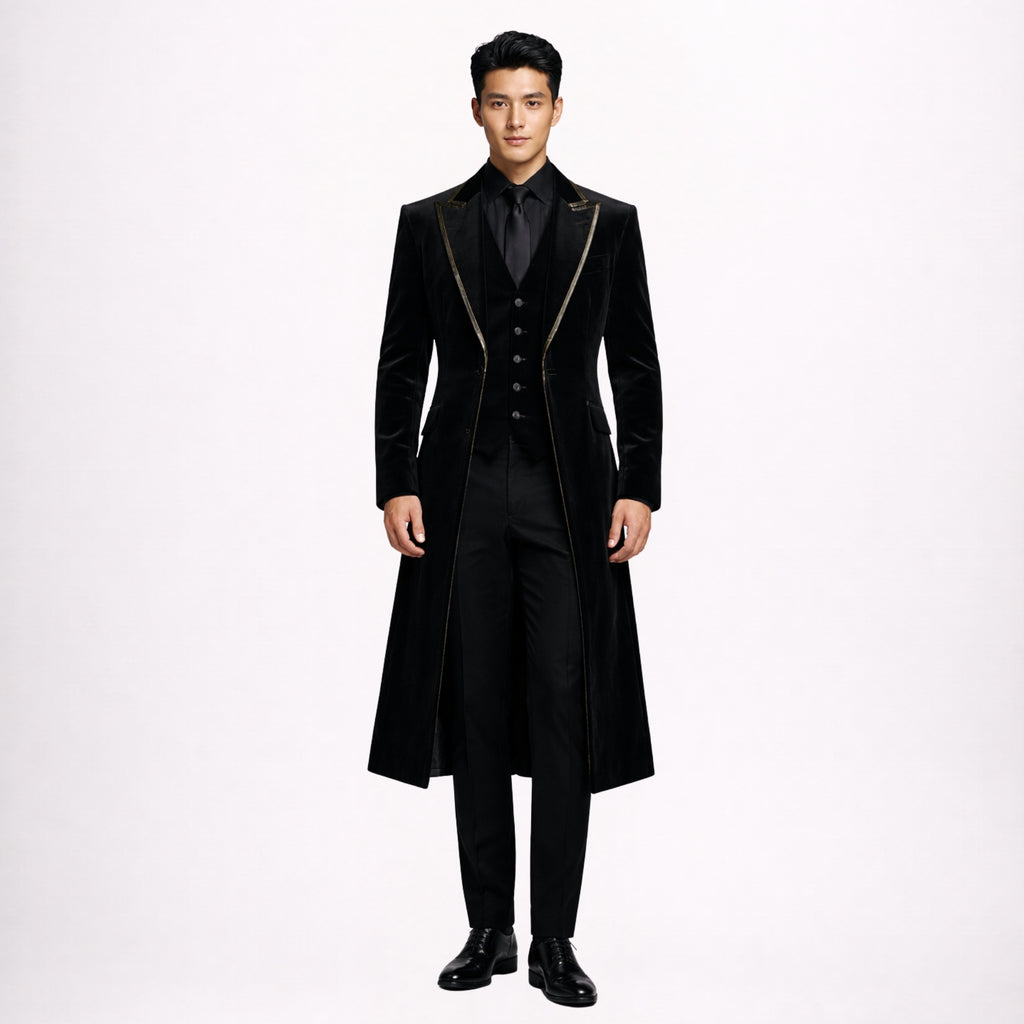 Black Velvet Gothic Wedding Suit Mens