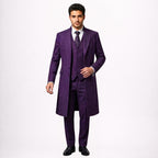Purple Three Piece Suit with Long Overcoat Groom