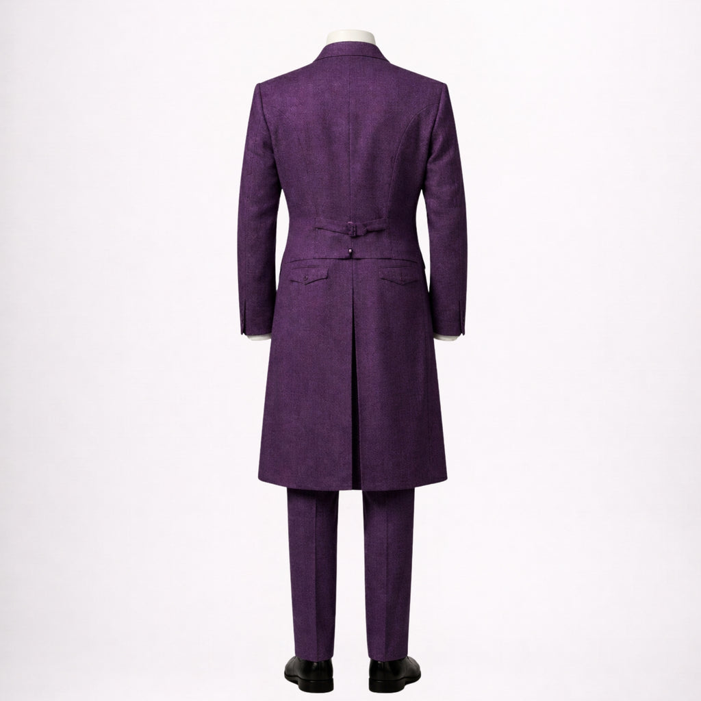 Purple Three Piece Suit with Long Overcoat Groom