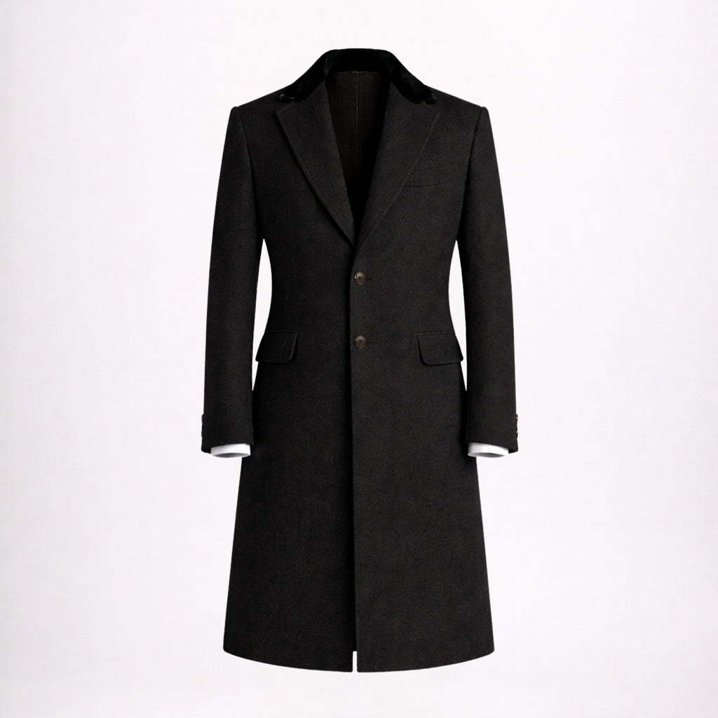 Tweed Three Piece Suit with Black Overcoat