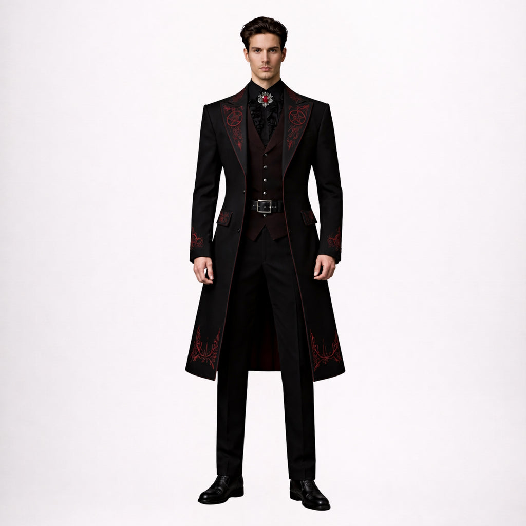 Black Red Gothic Victorian Tailcoat for Men