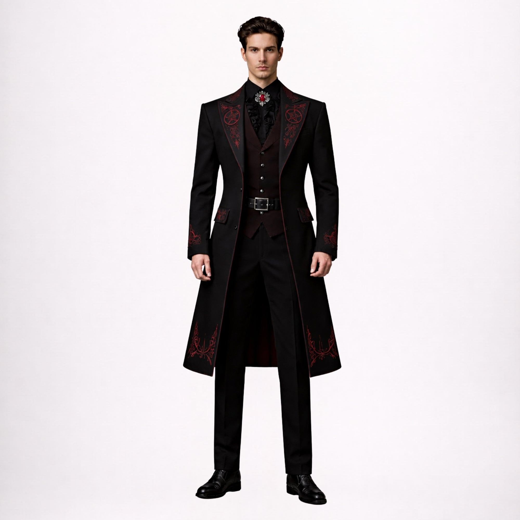 Black Red Gothic Victorian Tailcoat for Men