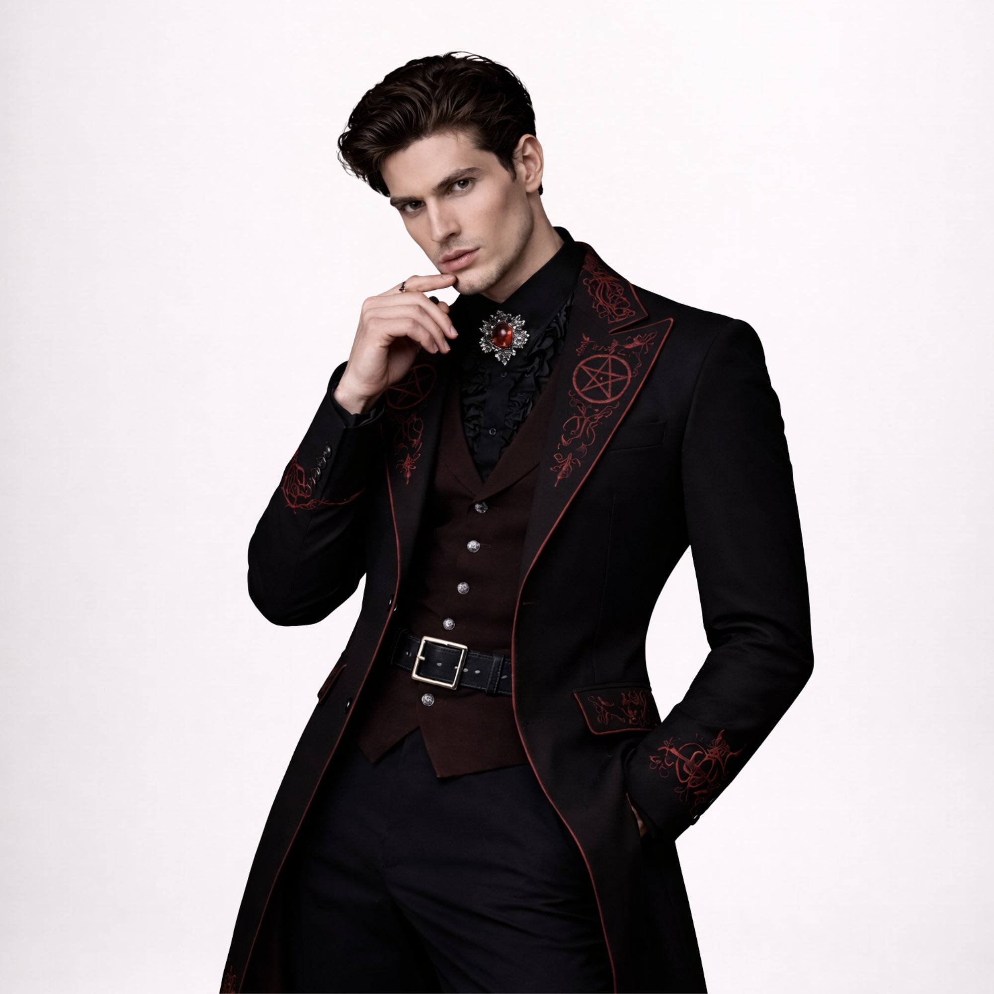 Black Red Gothic Victorian Tailcoat for Men