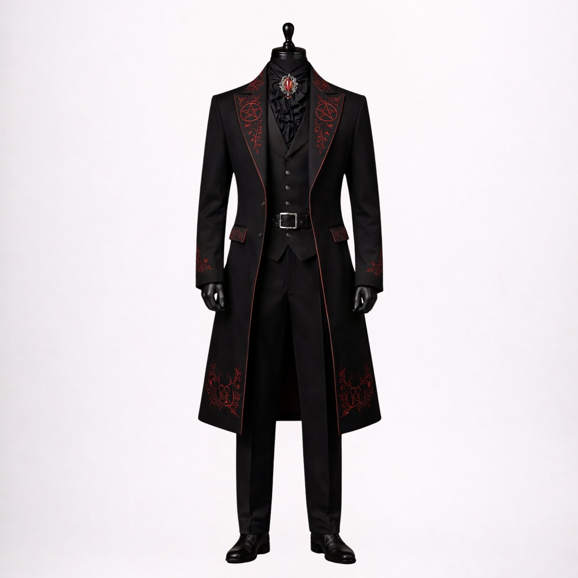 Black Red Gothic Victorian Tailcoat for Men