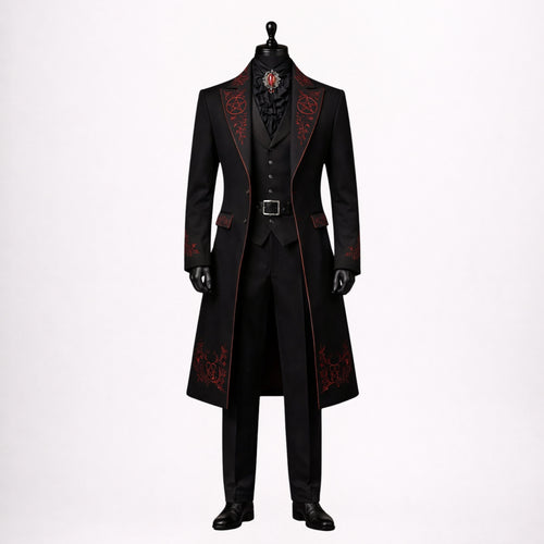Black Red Gothic Victorian Tailcoat for Men