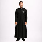 Black Clergy Cassock with White Cross Embroidery