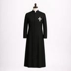 Black Clergy Cassock with White Cross Embroidery