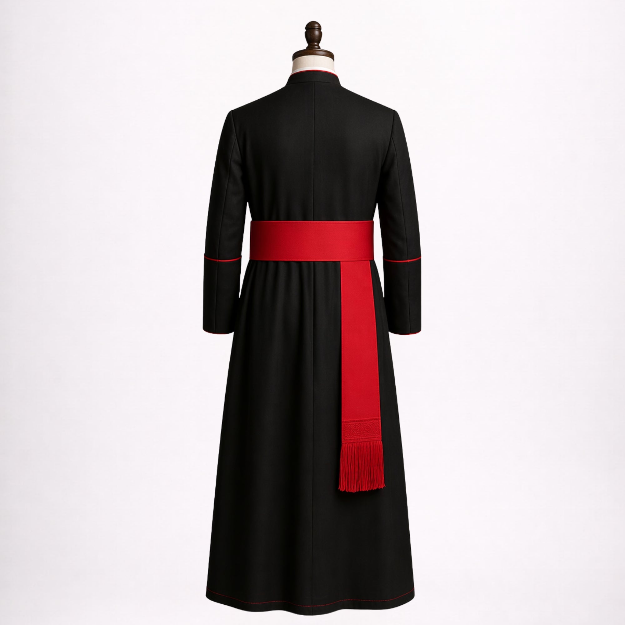 Black Roman Cassock with Red Buttons & Sash