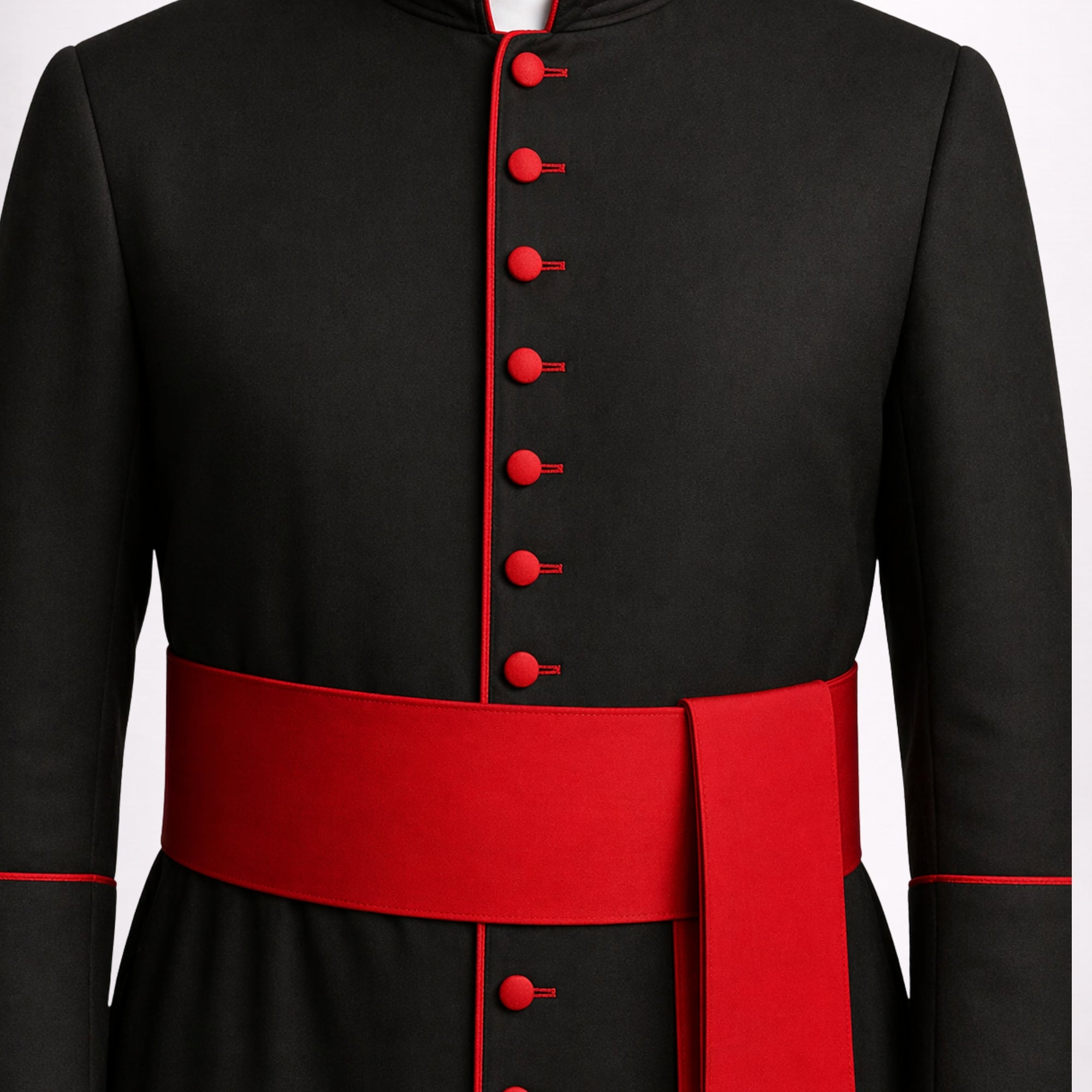 Black Roman Cassock with Red Buttons & Sash