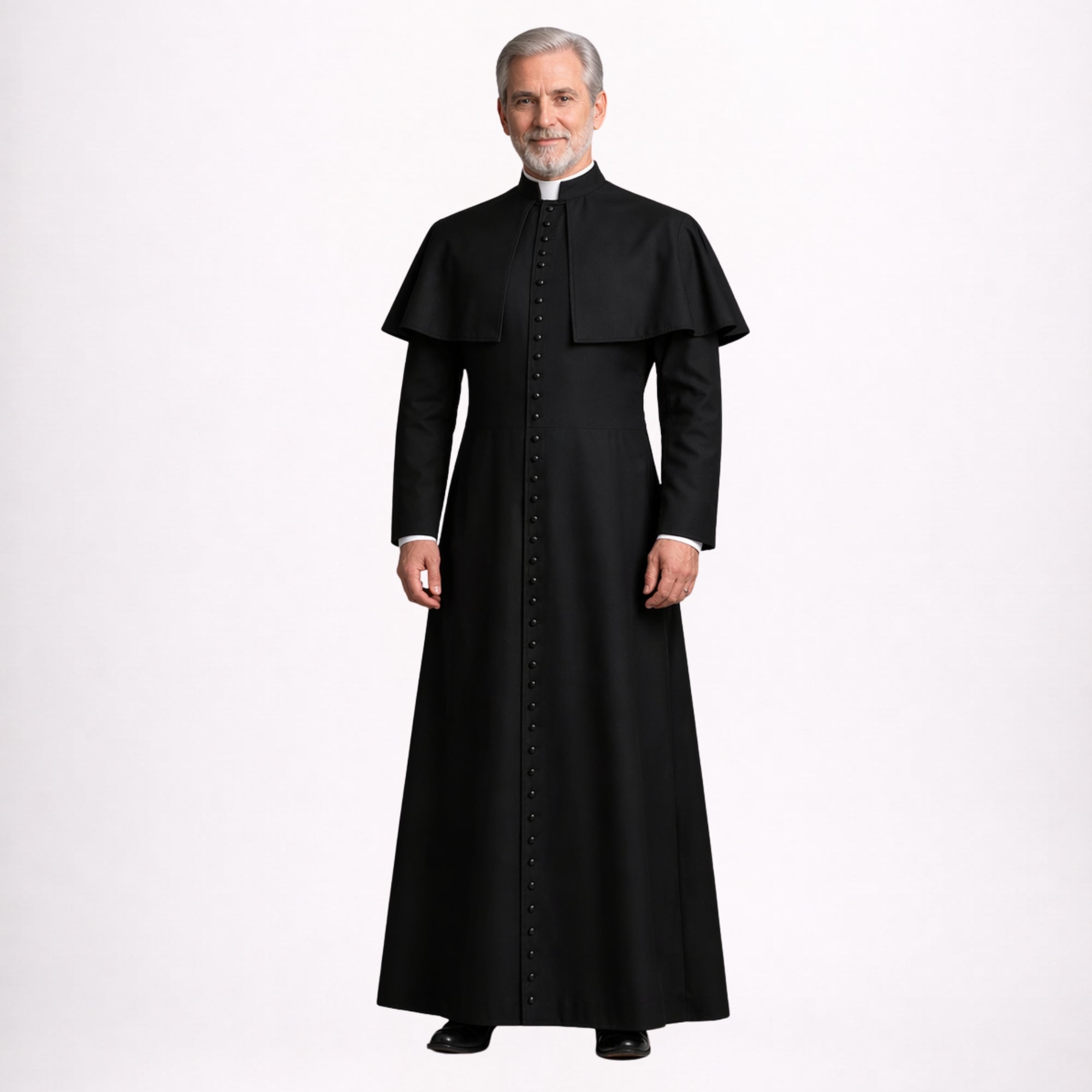 Traditional Black Cassock Robe with Capelet