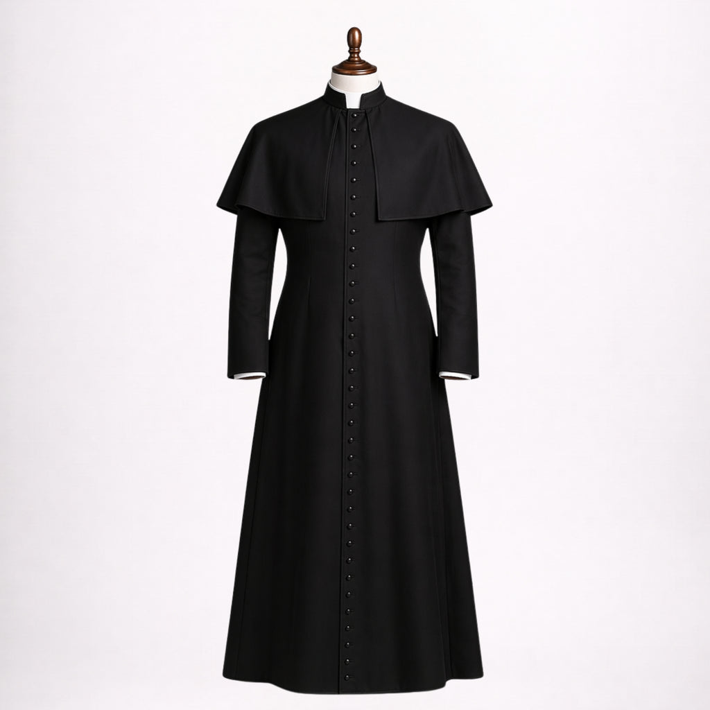 Traditional Black Cassock Robe with Capelet