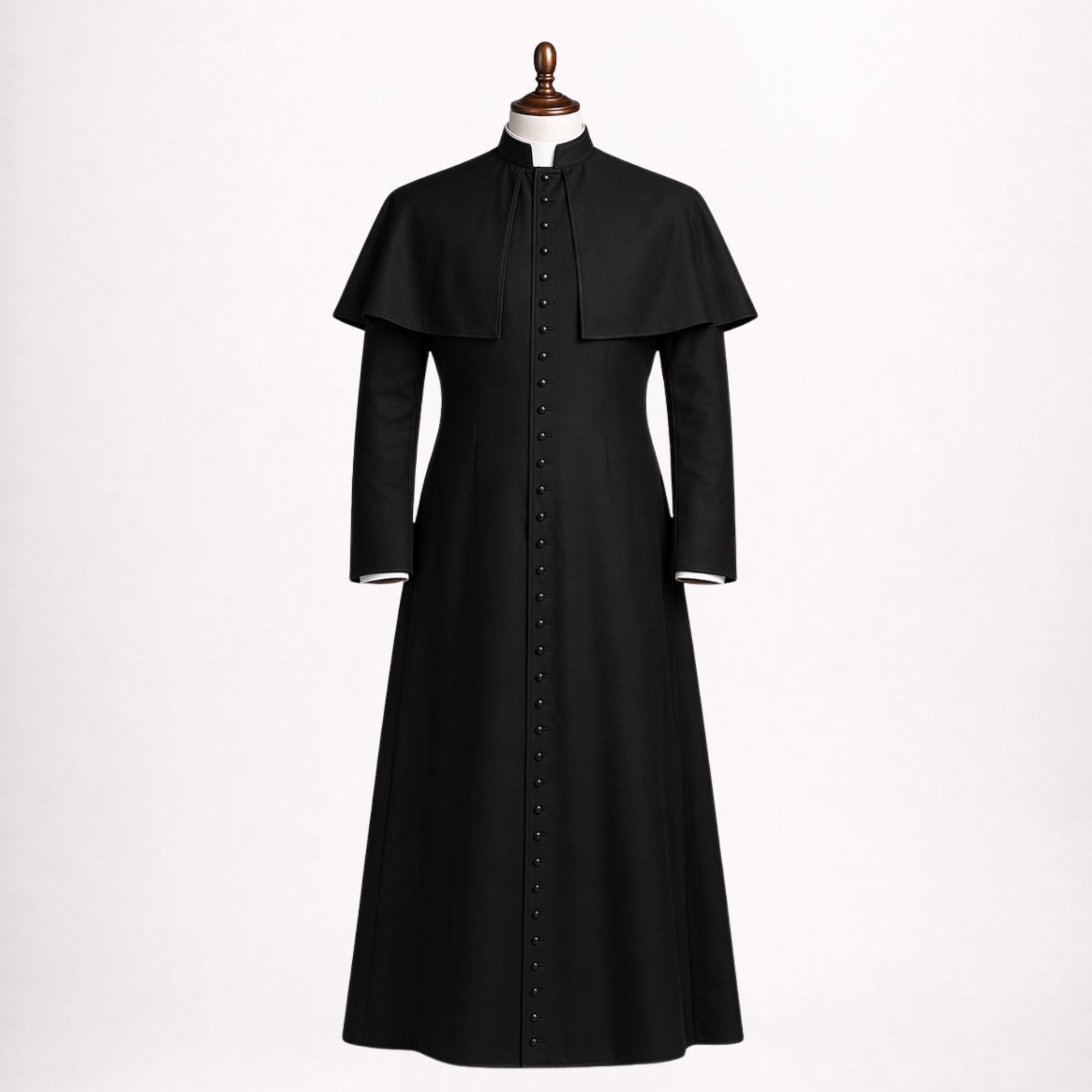 Traditional Black Cassock Robe with Capelet