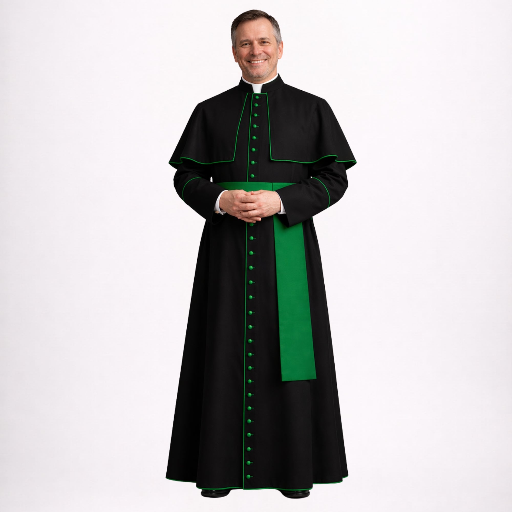 Black Priest Cassock with Green Trim
