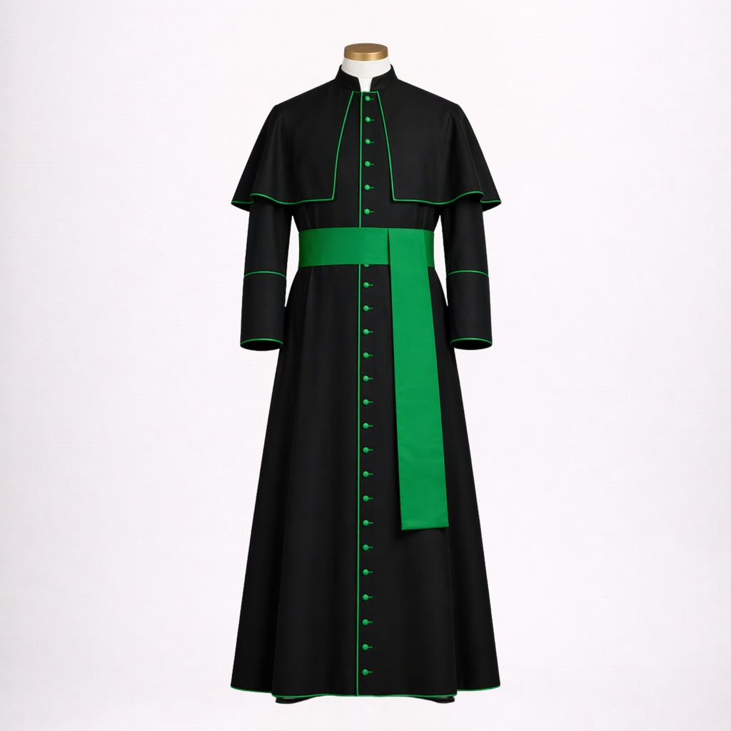 Black Priest Cassock with Green Trim
