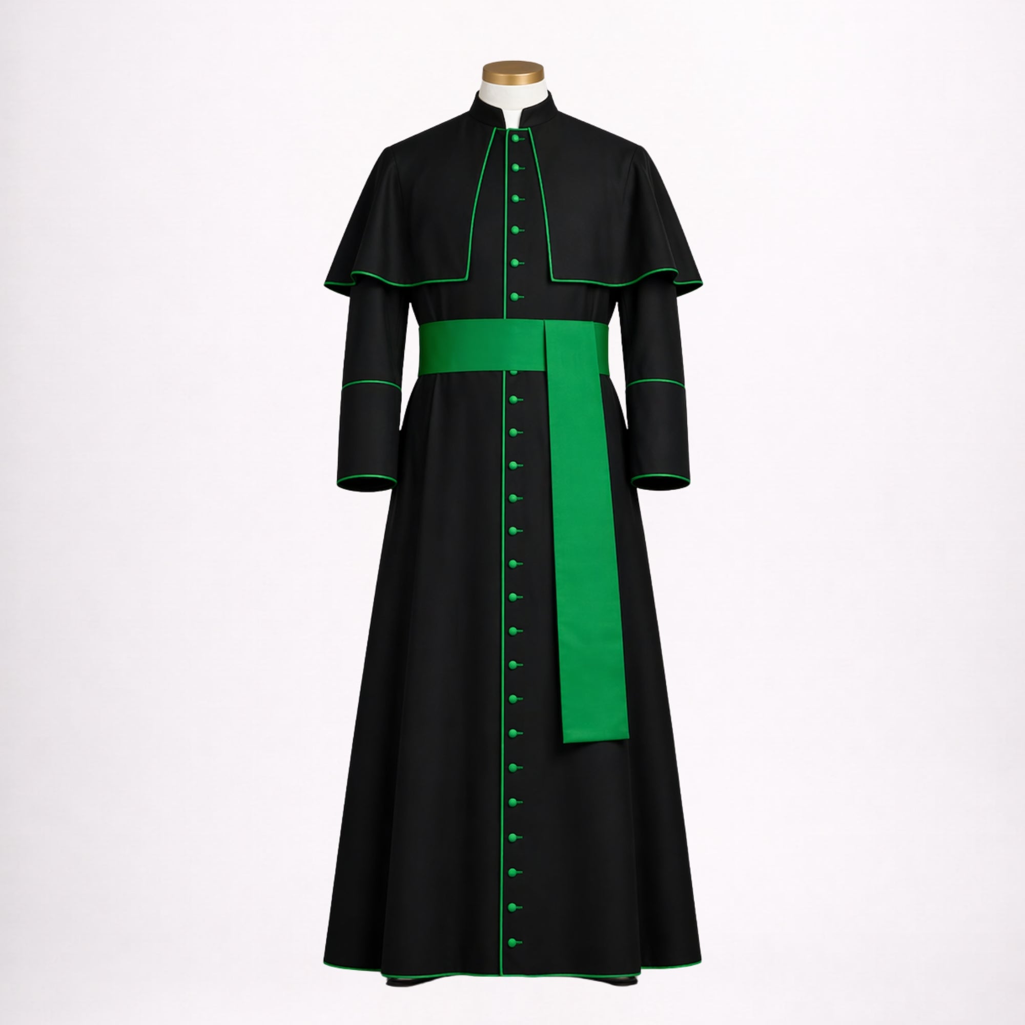 Black Priest Cassock with Green Trim