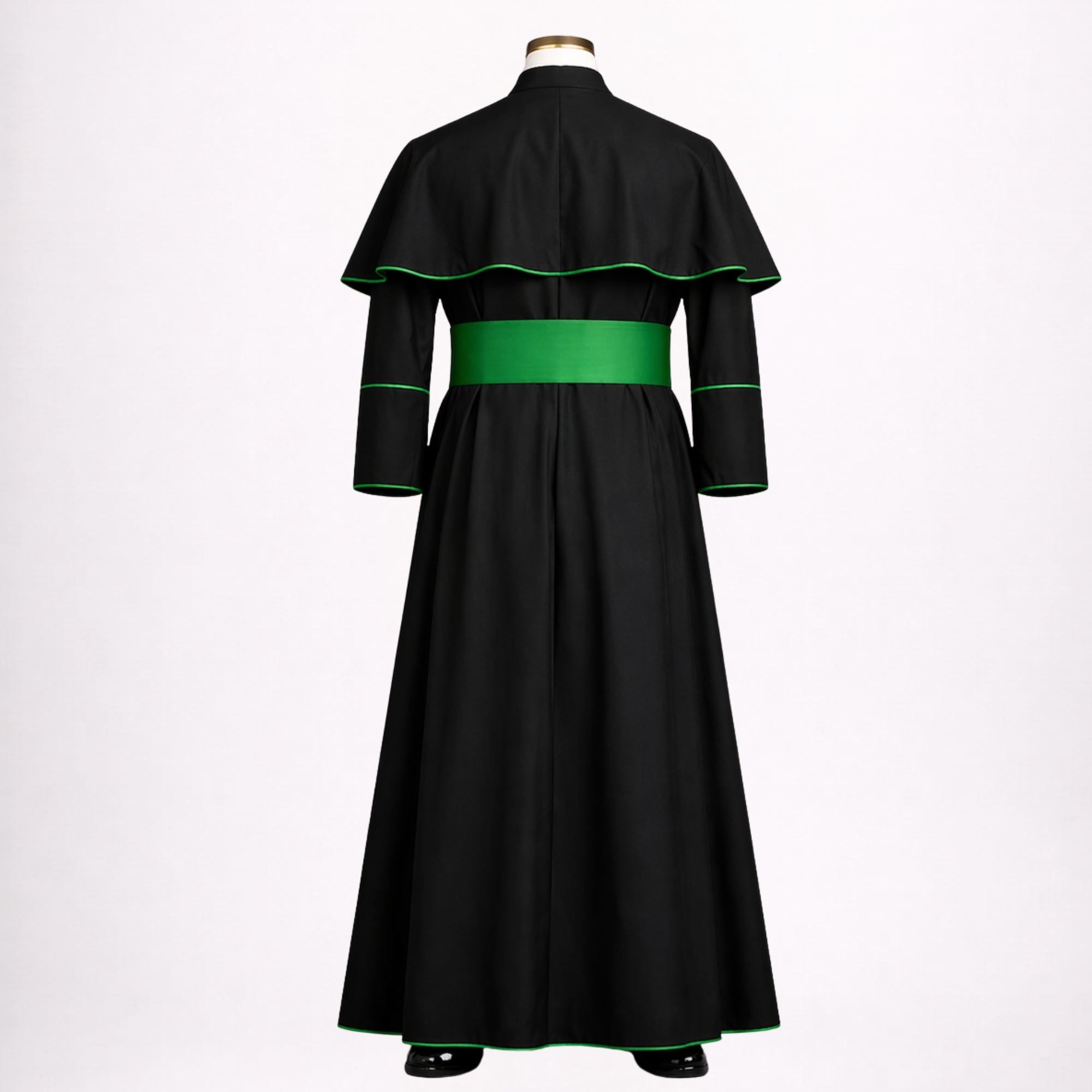 Black Priest Cassock with Green Trim
