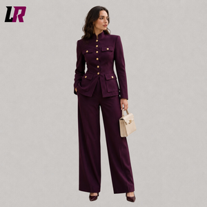 Purple Mandarin Collar Pantsuit | Military Inspired Women's Designer Suit