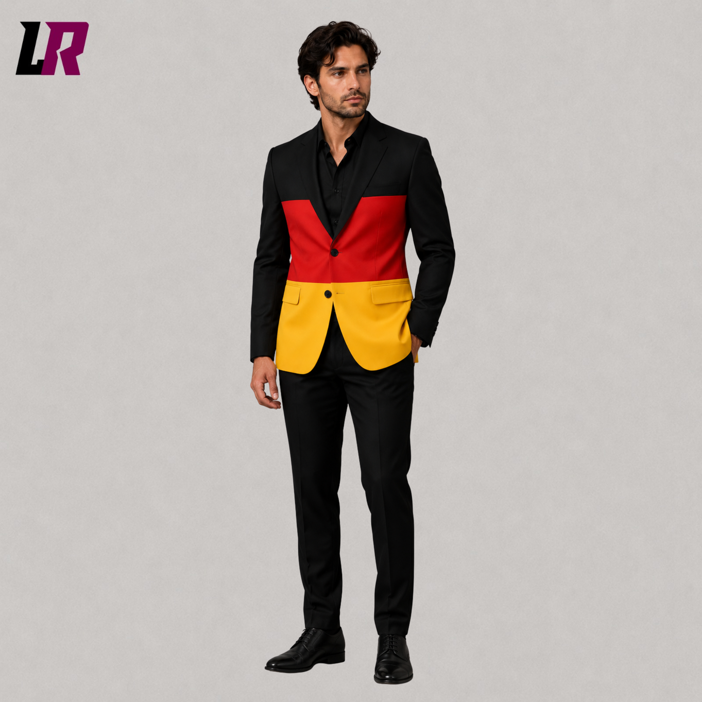 Front view of German Flag Suit with Oktoberfest blazer and matching pants