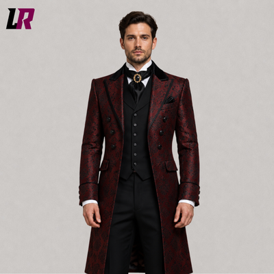 Men's Red Gothic Victorian Tailcoat Suit | Steampunk Wedding Frock Coat