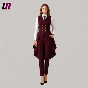 Women's Burgundy Tailcoat Suit | Elegant Double Breasted Tuxedo Set