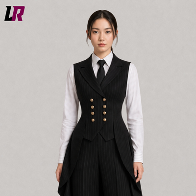 Women's Black Pinstripe Tailcoat Suit | Victorian Gothic Executive Outfit