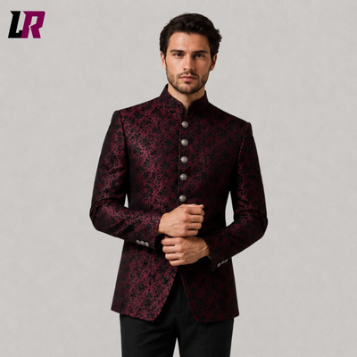 Men's Gothic Brocade Bandhgala Suit | Victorian Mandarin Collar Jacket